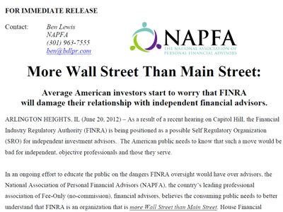 NAPFA 2012-06-20 Press Release NAPFA 2012-06-20 Press Release