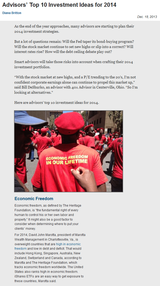 Advisors' Top 10 Investment Ideas for 2014 Advisors' Top 10 Investment Ideas for 2014