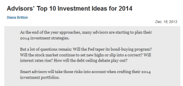 Marotta Featured in Advisors’ Top 10 Investment Ideas for 2014