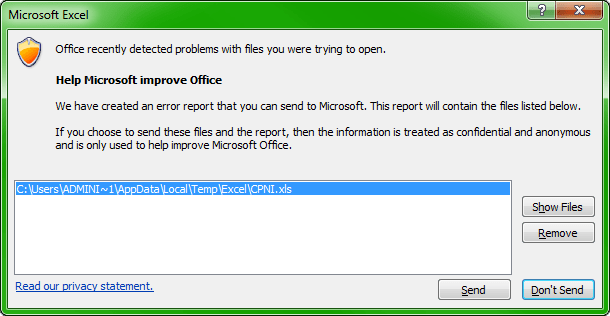 Verizon Excel warning