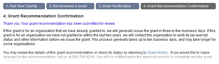 Step 4 - Grant Recommendation Confirmation Step 4 - Grant Recommendation Confirmation