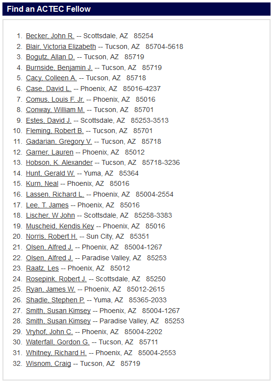 ACTEC Attorneys In Arizona as of 2014 ACTEC Attorneys In Arizona as of 2014