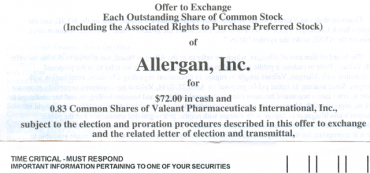 Should I Tender My Allergan Shares To Valeant Pharmaceuticals?