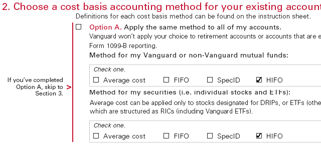 Vanguard Cost Basis Election Form Vanguard Cost Basis Election Form