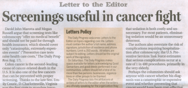 Mailbag: Screenings Useful in Cancer Fight