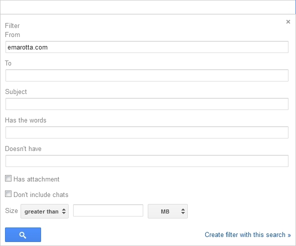 Gmail filter dialog