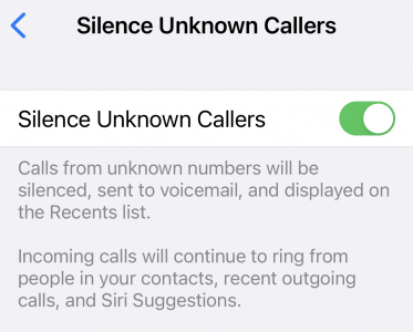 Silence Unknown Callers